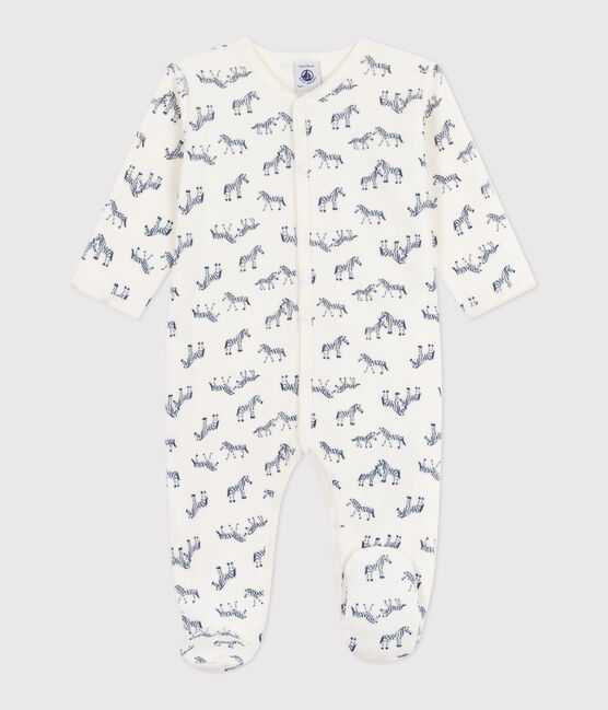 Pyjama bébé en velours imprimé zèbre bleu MILK/ SOIR