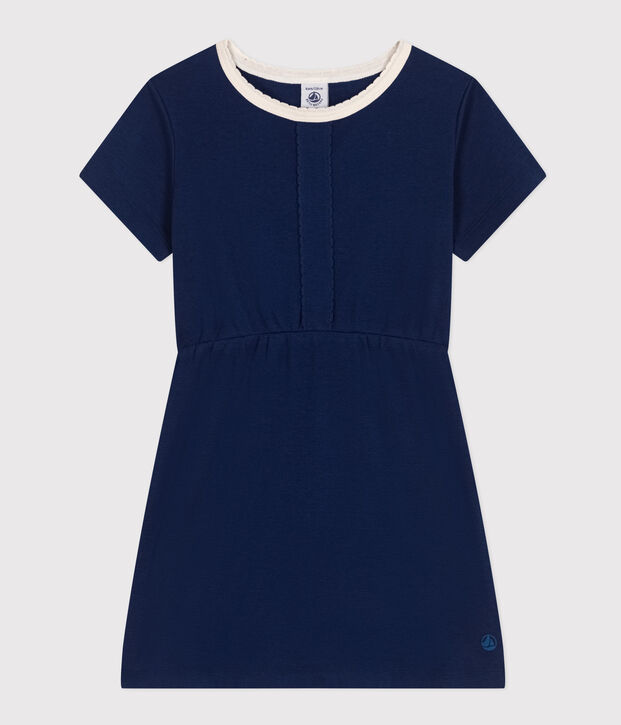 Robe manches courtes en coton enfant fille bleu