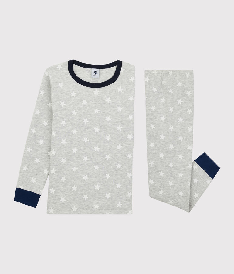Pyjama imprim&eacute; &eacute;toiles petit gar&ccedil;on en coton gris BELUGA/blanc MARSHMALLOW