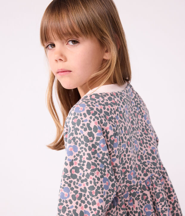 Robe enfant manches longues en coton rose/multicouleur