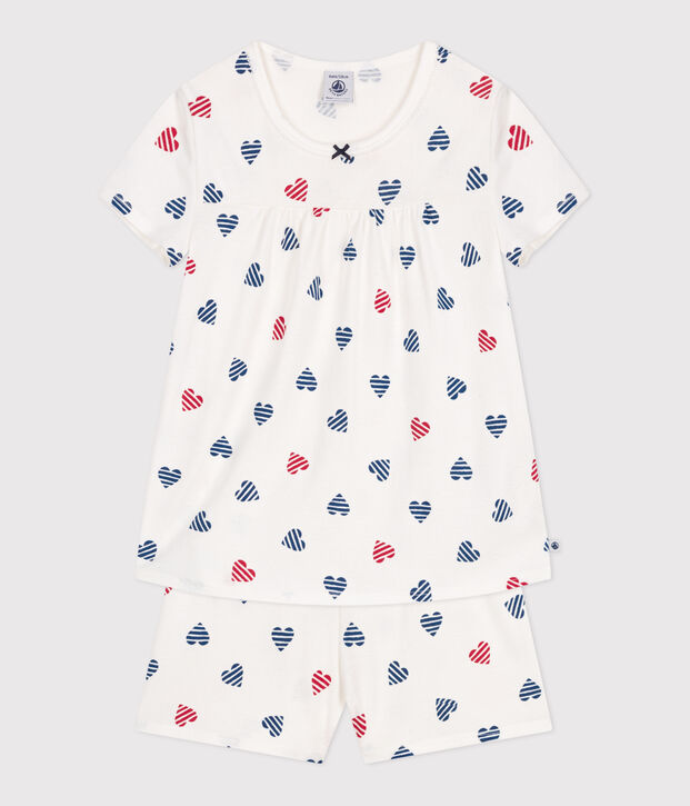 Pyjama short enfant en coton imprim&eacute; c&oelig;urs blanc/multicouleur