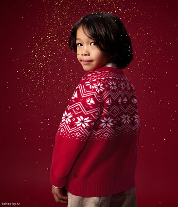 Pull jacquard enfant en laine et coton