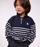 Sweatshirt col camionneur enfant en coton &agrave; rayures bleu/blanc