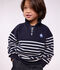 Sweatshirt col camionneur enfant en coton &agrave; rayures bleu/blanc