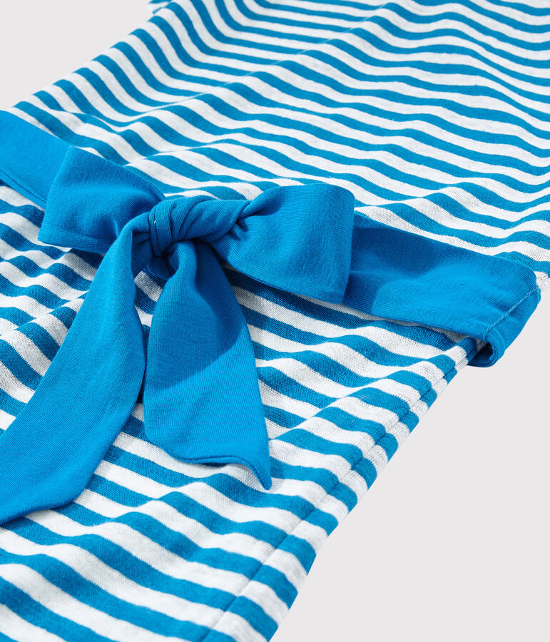 Robe en lin ray&eacute; Femme bleu MYKONOS/blanc MARSHMALLOW