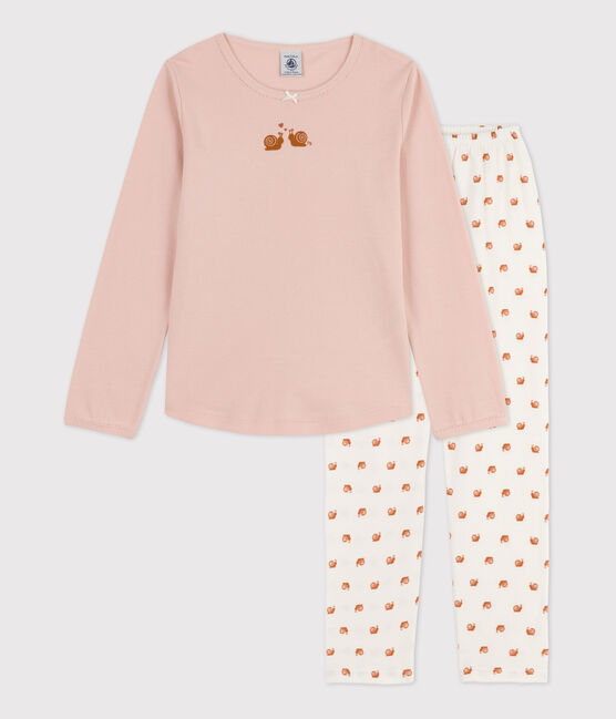 Pyjama petite fille en coton rose SALINE/blanc MULTICO