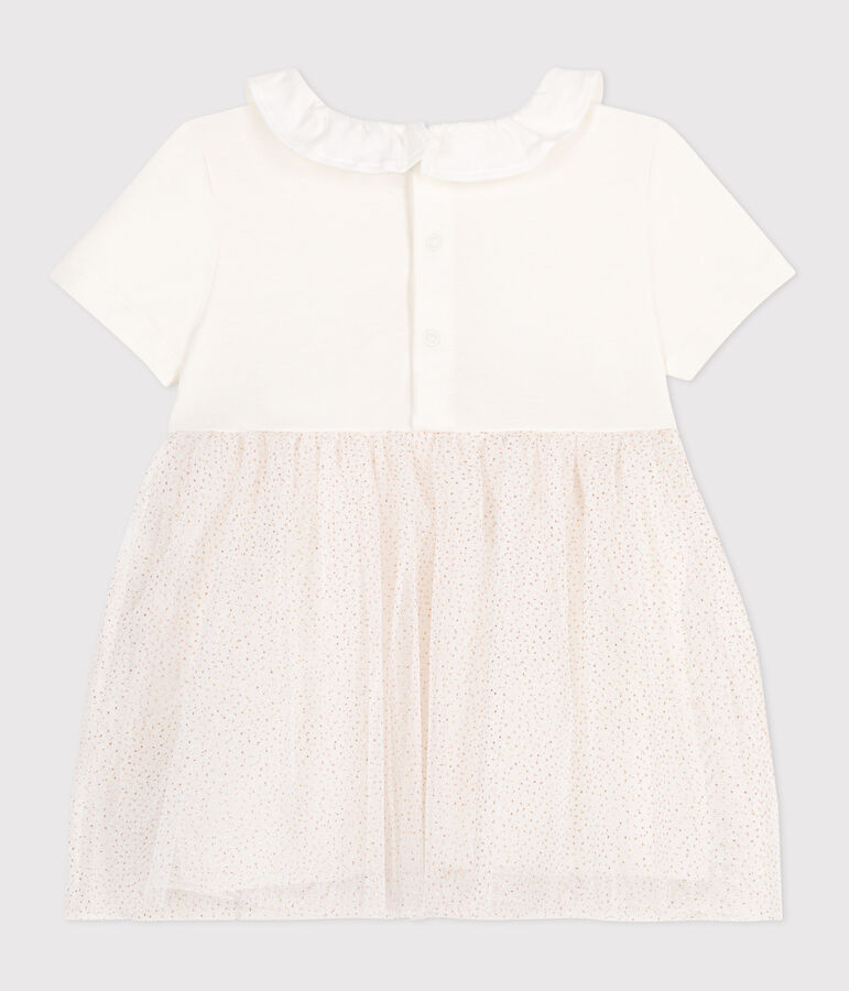 Robe b&eacute;b&eacute; en coton et tulle manches courtes et colerette blanc MARSHMALLOW/rose COPPER