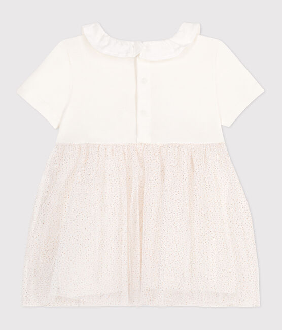 Robe bébé en coton et tulle manches courtes et colerette