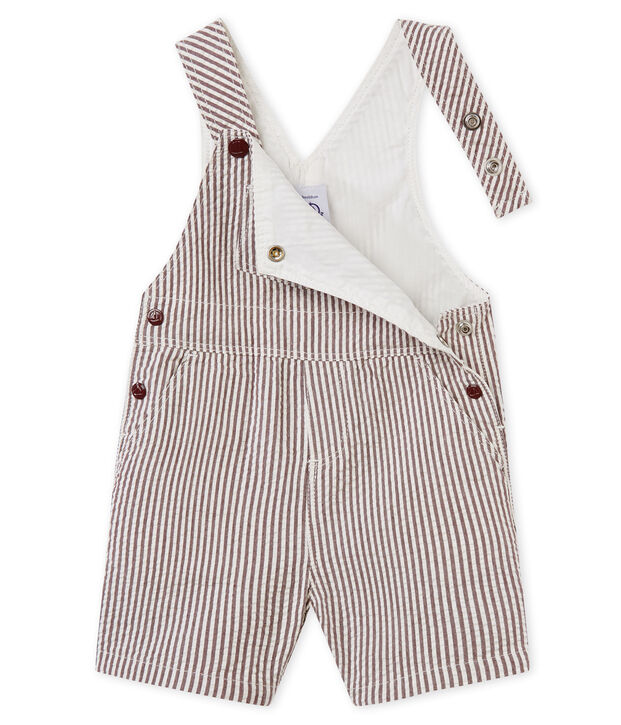 Salopette courte b&eacute;b&eacute; gar&ccedil;on ray&eacute;e marron/blanc