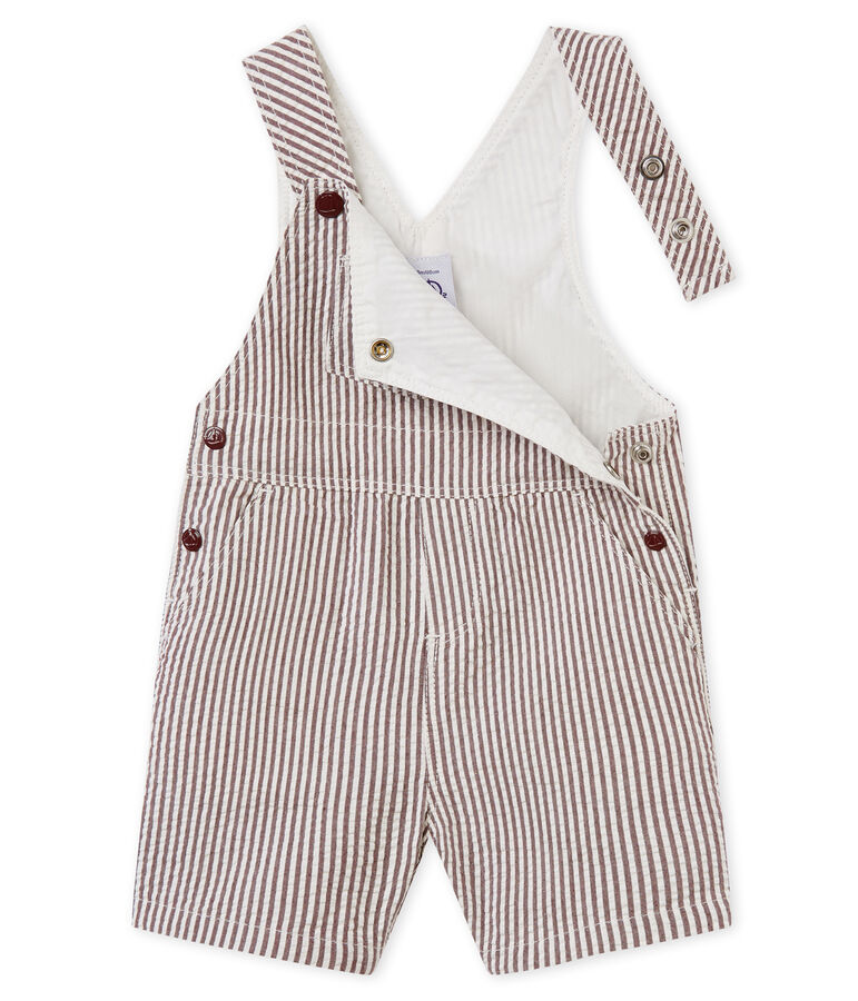 Salopette courte b&eacute;b&eacute; gar&ccedil;on ray&eacute;e marron/blanc