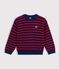 Pull enfant en laine et coton &agrave; rayures bleu/rouge