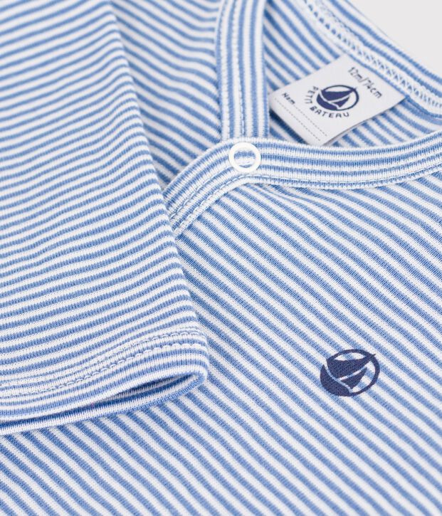 Pyjama b&eacute;b&eacute; en coton &agrave; rayures milleraies bleu/blanc