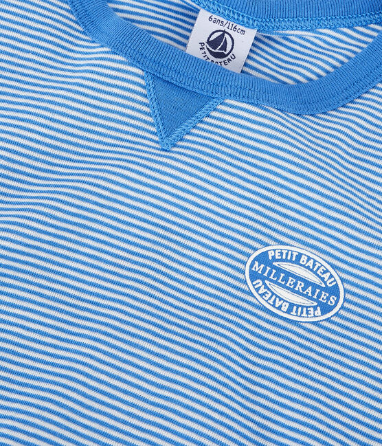 Pyjacourt à rayures petit garçon en coton bleu BRASIER/gris MARSHMALLOW