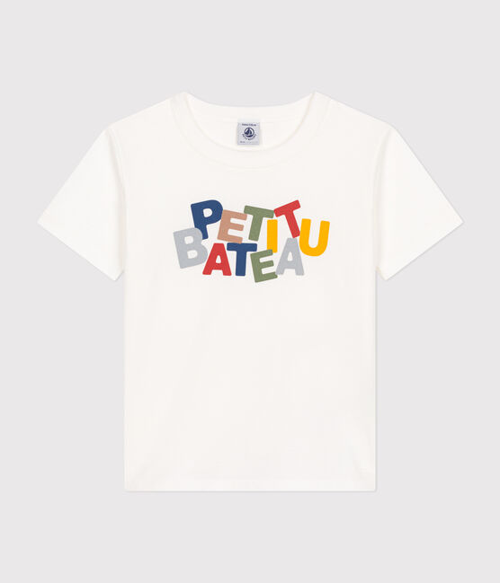 Tee-shirt manches courtes en jersey fin enfant garçon blanc MARSHMALLOW
