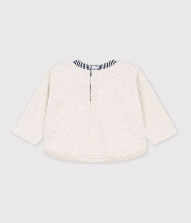 Tee-shirt b&eacute;b&eacute; en coton manches longues uni &agrave; motif beige chin&eacute;