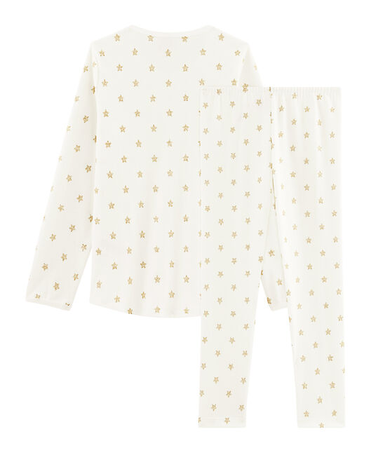 Pyjama à étoiles petite fille en côte blanc MARSHMALLOW/jaune OR