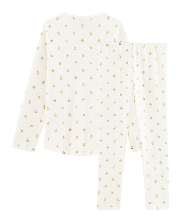 Pyjama &agrave; &eacute;toiles petite fille en c&ocirc;te blanc MARSHMALLOW/jaune OR