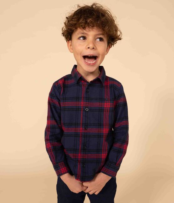 Chemise à carreaux en flanelle de coton enfant garçon bleu SMOKING/blanc MULTICO