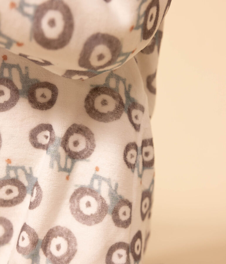 Pyjama b&eacute;b&eacute; tracteurs en velours blanc MARSHMALLOW/blanc MULTICO