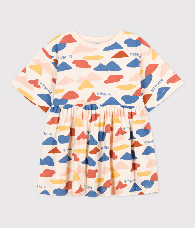 Robe &agrave; imprim&eacute; manches longues en tubique enfant fille blanc AVALANCHE/ MULTICO