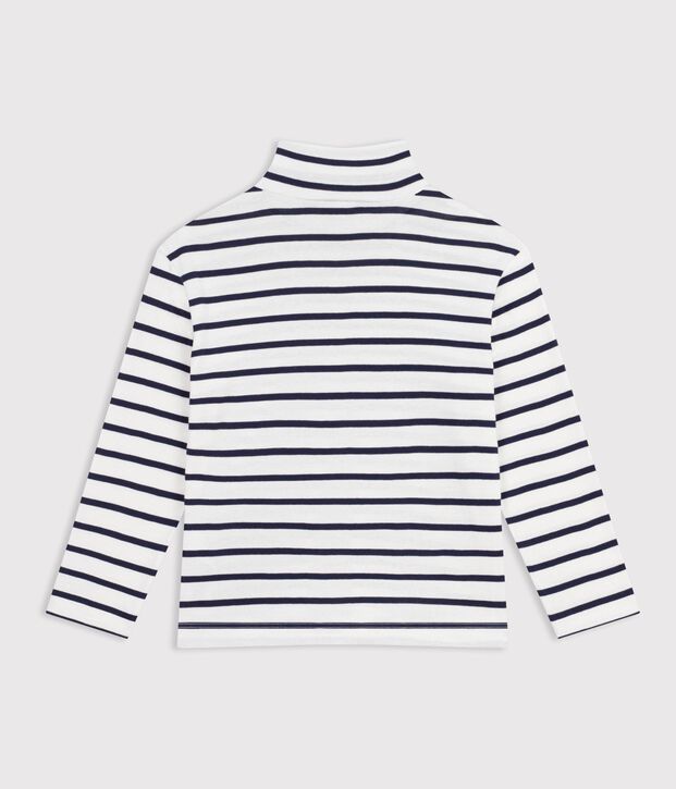 Sous-pull enfant en coton &agrave; rayures blanc/bleu