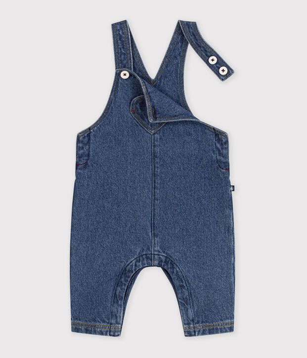 Salopette b&eacute;b&eacute; en jean jambes longues et poche c&oelig;ur bleu