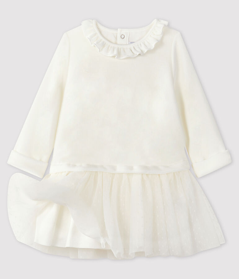 Robe manches longues b&eacute;b&eacute; fille blanc MARSHMALLOW