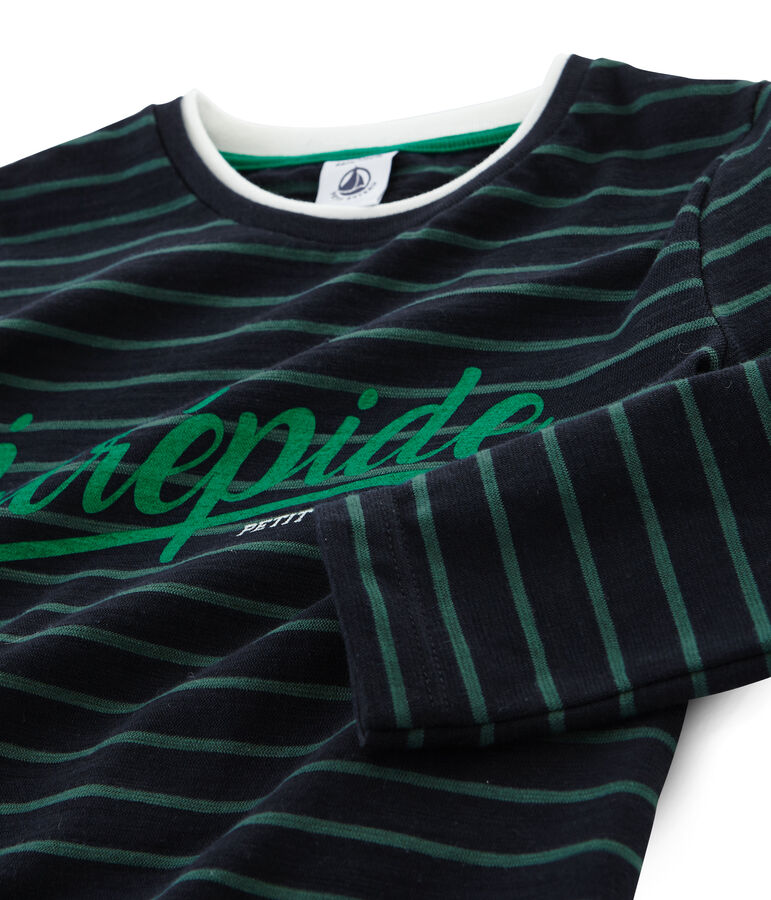 Tee-shirt manches longues enfant gar&ccedil;on bleu/vert