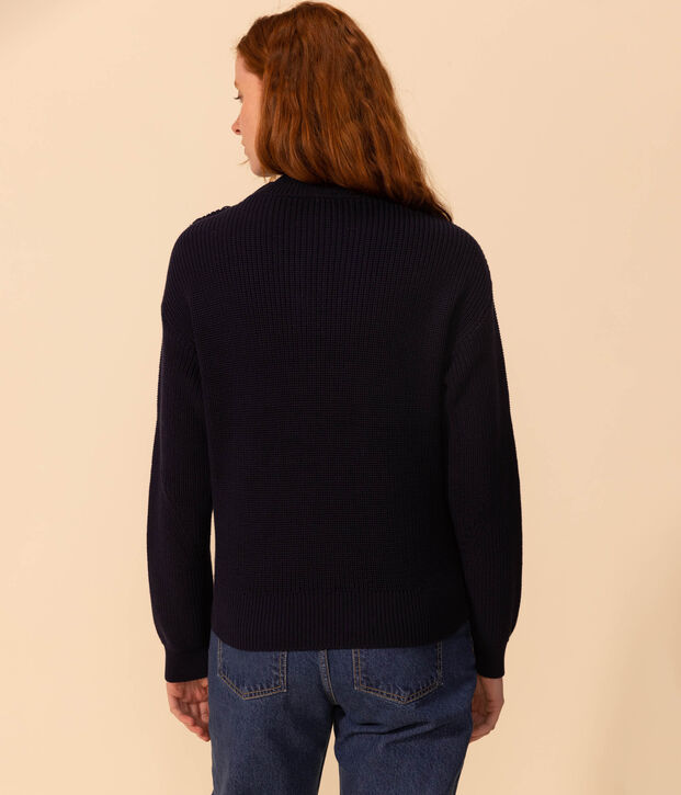 Pull en c&ocirc;te anglaise en coton Femme bleu