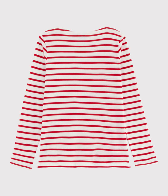 T-shirt marinière fille et garçon blanc MARSHMALLOW/rouge PEPS