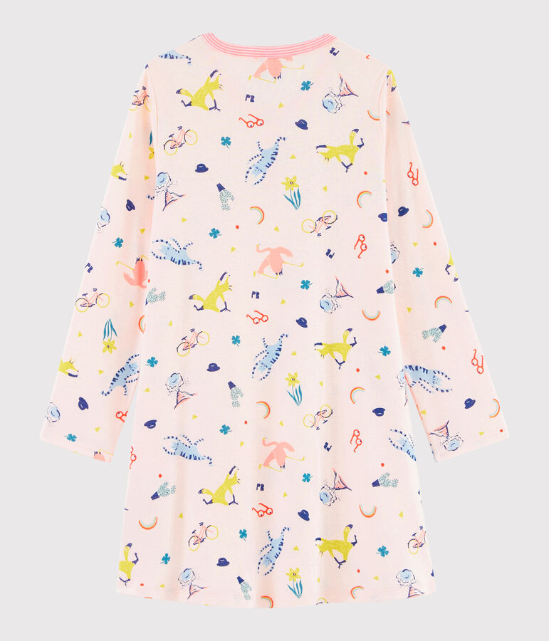 Chemise de nuit imprim&eacute; fantaisie petite fille en c&ocirc;te rose FLEUR/blanc MULTICO