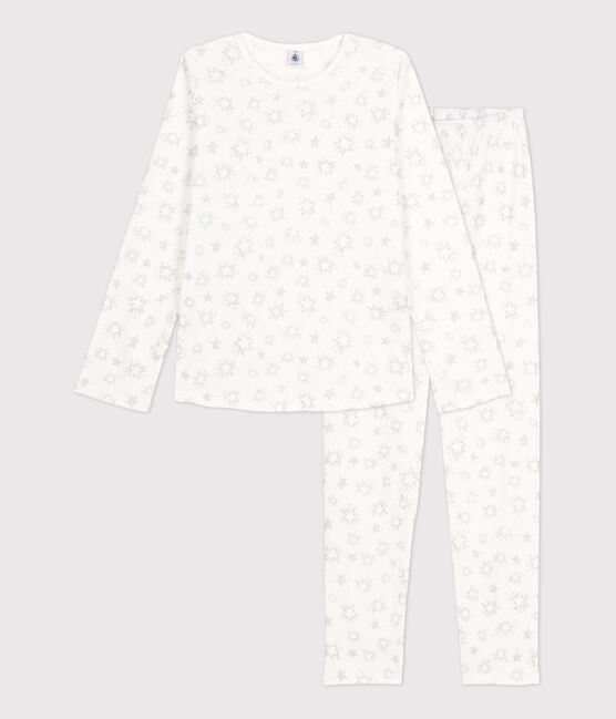 Pyjama imprimé étoiles fille en coton blanc MARSHMALLOW/blanc MULTICO