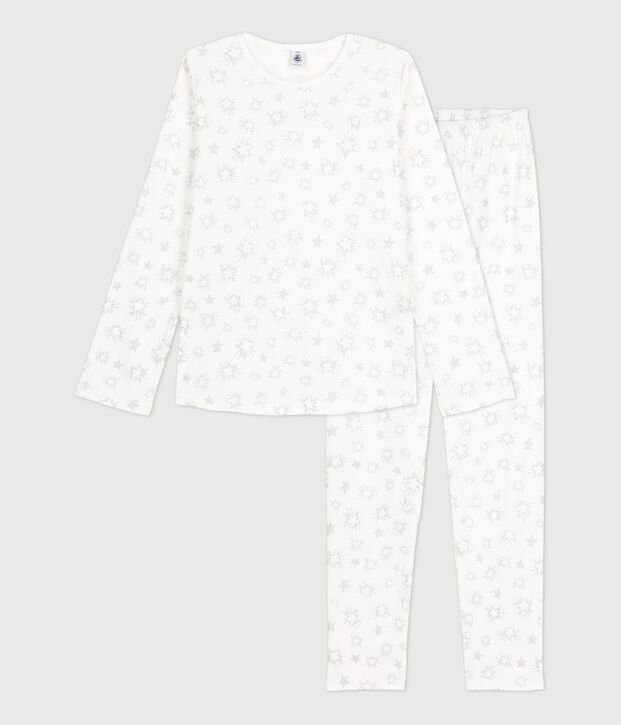 Pyjama imprim&eacute; &eacute;toiles fille en coton blanc/multicouleur