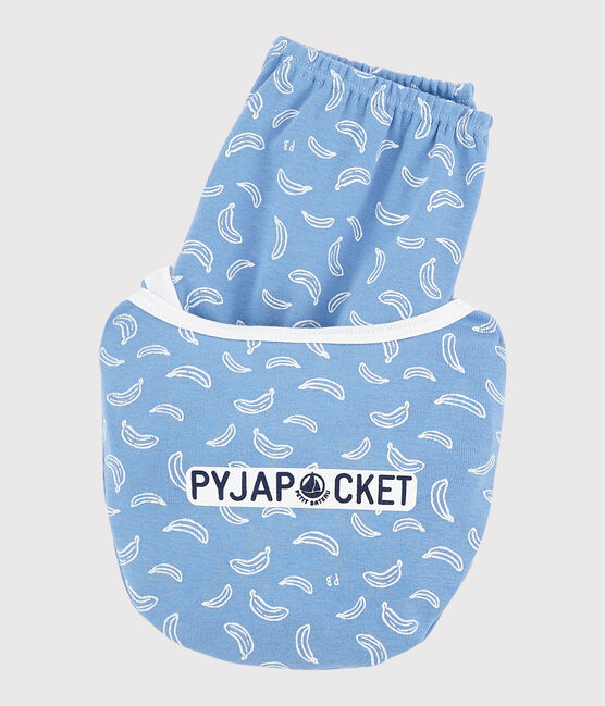 Pyjacourt imprimé bananes petit garçon-petite fille en coton bleu EDNA/blanc MARSHMALLOW