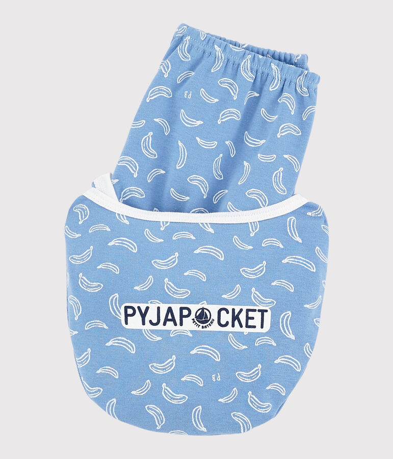 Pyjacourt imprim&eacute; bananes petit gar&ccedil;on-petite fille en coton bleu EDNA/blanc MARSHMALLOW