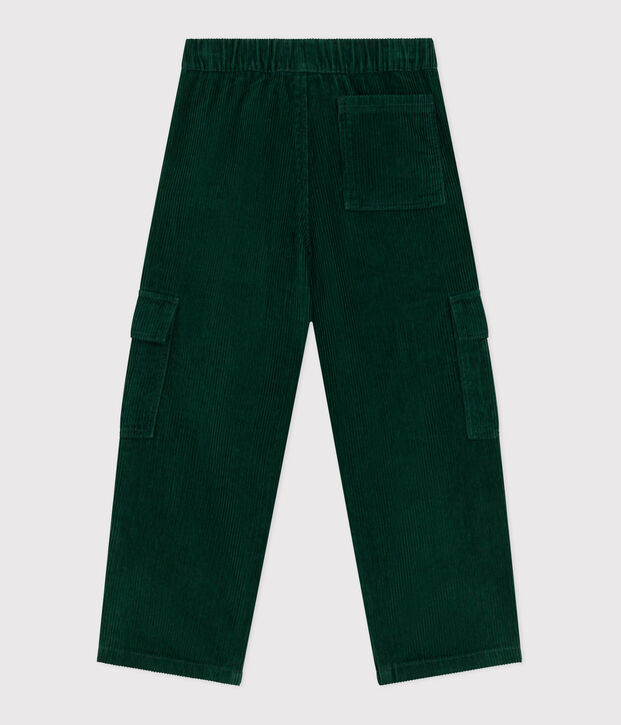 Pantalon cargo enfant en velours uni vert