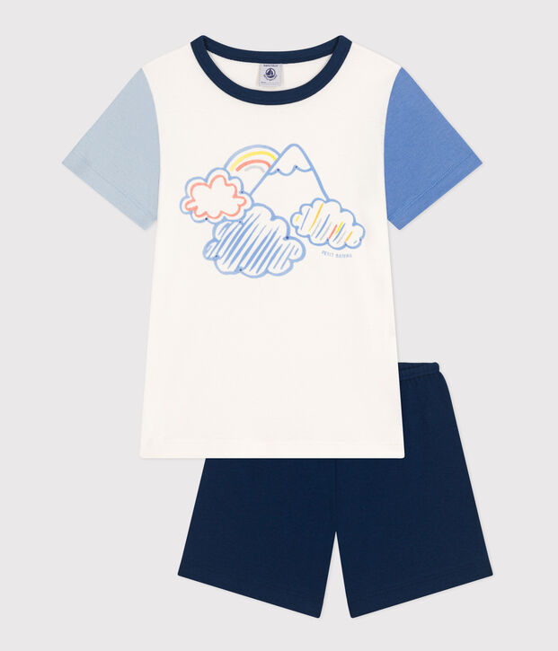 Pyjama short uni en coton enfant bleu/multicouleur