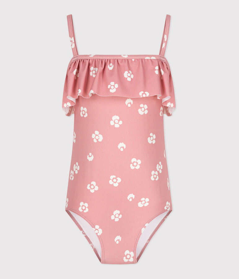 Maillot de bain une pi&egrave;ce enfant fleuri rose CHARME/blanc MARSHMALLOW