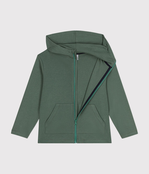 Sweatshirt zipp&eacute; &agrave; capuche en cote enfant gar&ccedil;on vert