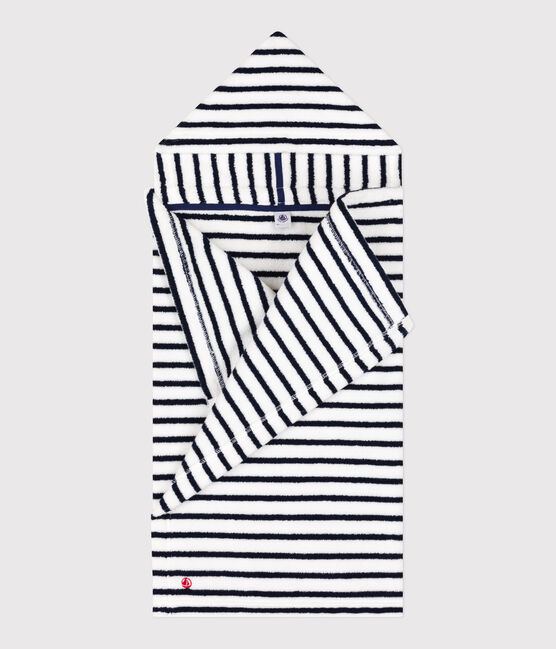 Cape de bain à rayures bébé en éponge blanc LAIT/bleu MEDIEVAL