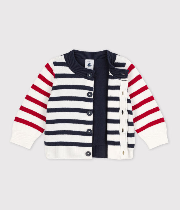 Cardigan b&eacute;b&eacute; en tricot en coton blanc/multicouleur