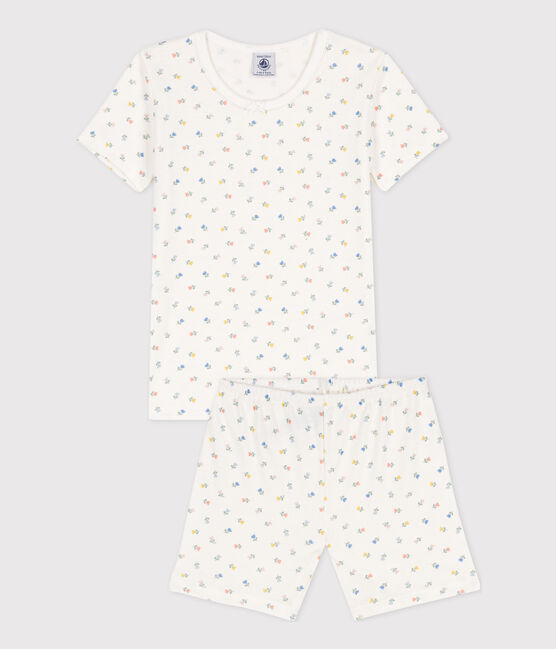 Pyjacourt ajusté en coton petite fille blanc MARSHMALLOW/blanc MULTICO