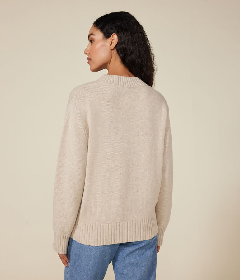 Pull laine et coton femme &eacute;cru/rouge