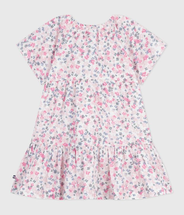 Robe enfant en coton manches courtes imprim&eacute;e blanc/multicouleur