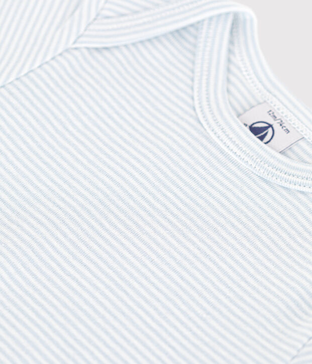 Body manches courtes en coton imprim&eacute; b&eacute;b&eacute; bleu/blanc