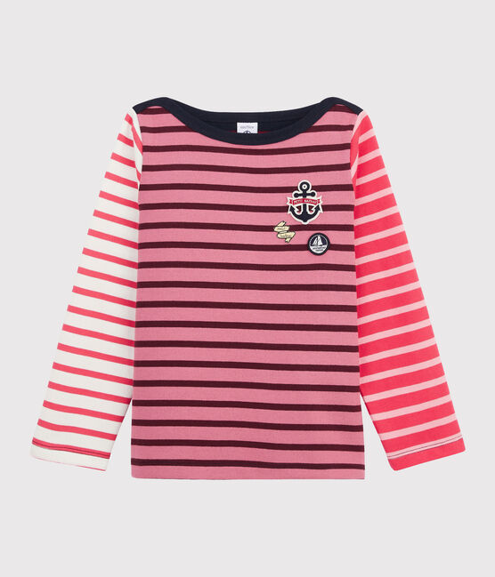 Marinière upcycling enfant fille rose CHEEK/blanc MULTICO