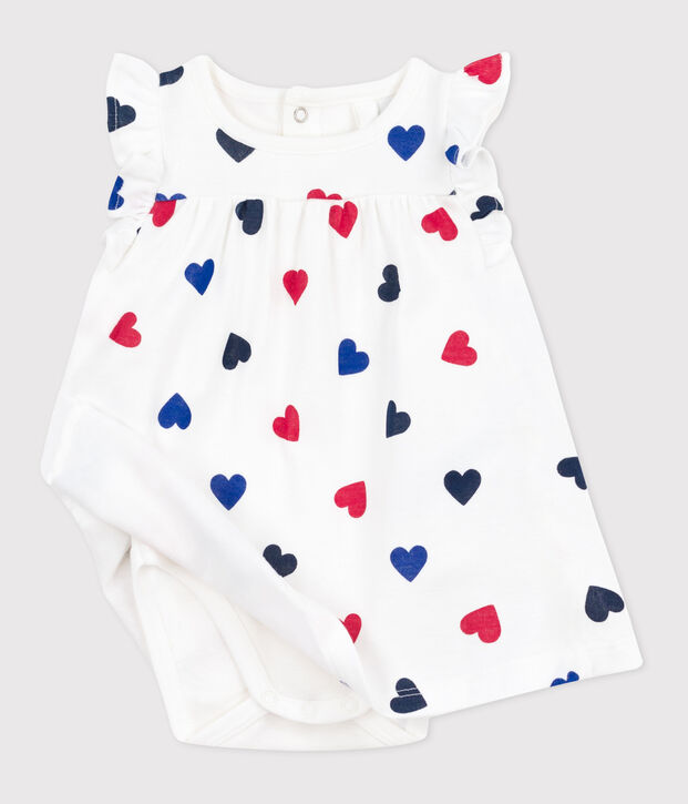 Robe b&eacute;b&eacute; en coton &agrave; manches courtes et body int&eacute;gr&eacute; tricoeur blanc/multicouleur