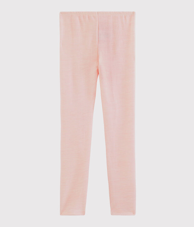 Legging milleraies petite fille en laine et coton rose/blanc