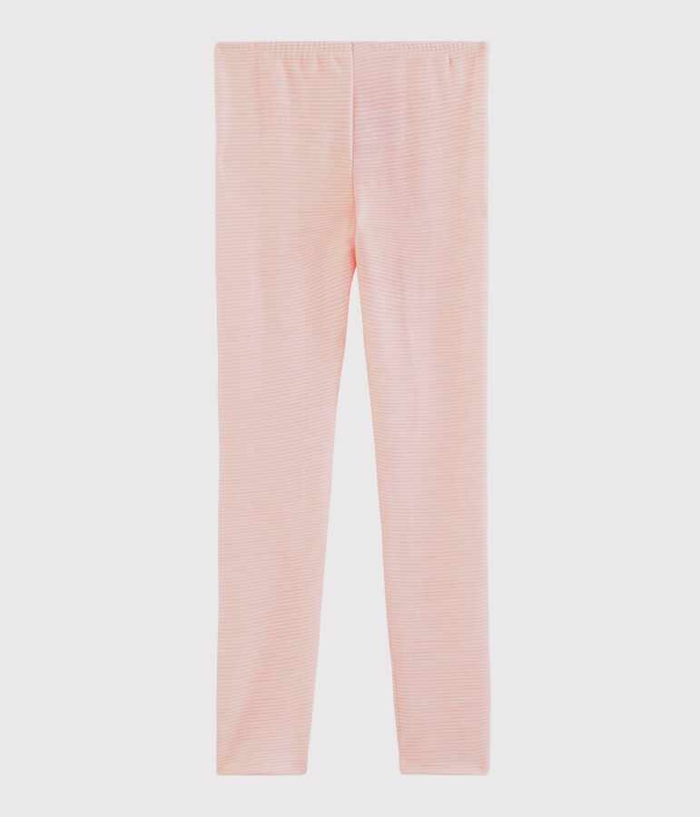 Legging milleraies petite fille en laine et coton rose CHARME/blanc MARSHMALLOW