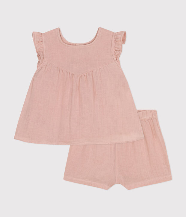 Ensemble blouse et short en gaze de coton b&eacute;b&eacute; rose